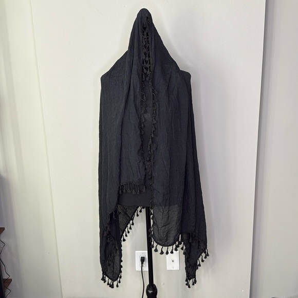 Black Blanket Scarf Sarong Semi-Sheer with Tassels 66" x 36" - Picture 1 of 3